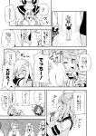  3girls blush character_doll comic embarrassed flower greyscale hair_flaps hair_flower hair_ornament hands_clasped highres hinamatsuri hug i-58_(kantai_collection) kantai_collection long_hair looking_at_another looking_to_the_side monochrome multiple_girls objectification omiki_(omikitei) one-piece_swimsuit one_eye_closed open_mouth ro-500_(kantai_collection) school_uniform serafuku smile swimsuit swimsuit_under_clothes taigei_(kantai_collection) tan translation_request wavy_mouth 