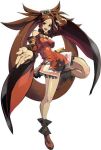  1girl bare_shoulders boots breasts brown_eyes brown_hair china_dress chinese_clothes detached_sleeves guilty_gear guilty_gear_xrd hair_ornament hair_ring kuradoberi_jam large_breasts leg_up legs long_hair miniskirt official_art open_hands open_mouth skirt solo twintails very_long_hair 