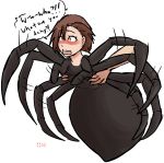  1girl artist_name blush brown_hair carapace disembodied_limb english highres human_head insect_girl monster_girl multiple_legs orange_eyes original short_hair simple_background solo_focus spider_girl struggling white_background xxxx52 
