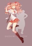  1girl ask_(askzy) blue_eyes boots bow breasts character_name choker cleavage dangan_ronpa enoshima_junko full_body long_hair looking_at_viewer miniskirt necktie one_eye_closed orange_hair short_sleeves skirt solo thighs tongue tongue_out twintails 