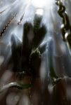  2013 alien_(movie) blurry chain depth_of_field dripping from_below highres light monster no_humans open_mouth tail teeth water watermark web_address xenomorph 