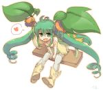  1girl aasjet alraune_(p&amp;d) boots child full_body green_hair long_hair looking_at_viewer plant puzzle_&amp;_dragons sitting smile solo twintails very_long_hair 