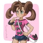  1girl blush brown_hair cute green_eyes pokemon pokemon_xy sana_(pokemon) tagme 