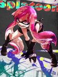  1girl bike_shorts boots domino_mask fangs gloves inkling livingdead long_hair mask nail nintendo open_mouth pointy_ears solo splatoon tentacle_hair 