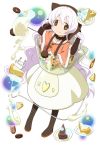  1girl apron bubble cable cake capelet cheese cheesecake chocolate_cake cookie doughnut fingerless_gloves food gloves hat heart icing long_hair macaron magical_girl mahou_shoujo_madoka_magica mahou_shoujo_madoka_magica_movie mixer momoe_nagisa multicolored_eyes official_art pastry polka_dot polka_dot_legwear pom_pom_(clothes) ringed_eyes smile solo suspenders twintails two_side_up white_hair wrapped_candy 