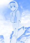  1girl bikini blue blush breasts hairband himura_kiseki large_breasts original short_hair solo swimsuit 