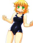  1girl blonde_hair blush green_eyes highres mizuhashi_parsee mono_(moiky) open_mouth pointy_ears school_swimsuit solo swimsuit touhou 