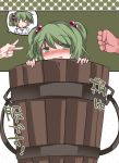  1girl blush bucket green_hair hammer_(sunset_beach) hands kisume short_hair solo_focus touhou translation_request wooden_bucket 