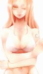  1girl ;) akizuki_hakuto bikini_top bottomless bracelet breasts cleavage crossed_arms jewelry large_breasts lips long_hair nami_(one_piece) navel one_eye_closed one_piece orange_hair out-of-frame_censoring smile solo tattoo 