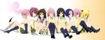  6+girls ahoge black_hair black_legwear blonde_hair blue_hair book braid brown_hair celine demon_tail flower hair_ornament hairclip heart konjiki_no_yami kotegawa_yui kurosaki_mea lala_satalin_deviluke long_hair looking_at_viewer momo_velia_deviluke multiple_girls nana_asta_deviluke official_art pink_hair reading redhead ribbon sairenji_haruna school_uniform short_hair simple_background skirt smile tagme tail thighhighs to_love-ru yuuki_mikan 