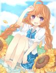  artist_request braid flower girlfriend_(kari) orange_hair school_uniform sunflower suzukawa_rino tagme twin_braids violet_eyes 