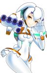  1girl absurdres aiming_at_viewer android finger_cannon fujita_saki gunslinger_stratos hair_between_eyes highres navel no_nipples orange_eyes robot_ears robot_girl robot_joints small_breasts solo toppema_mapetto white_hair xi-988 