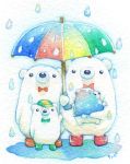  artist_name bear bowtie colored_pencil_(medium) no_humans original rain st.kuma standing traditional_media umbrella watercolor_(medium) 