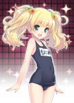  1girl amano_yuu blonde_hair character_request green_eyes long_hair open_mouth school_swimsuit standing swimsuit twintails 