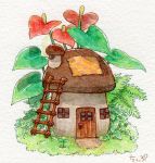  artist_name colored_pencil_(medium) grass house mushroom no_humans original st.kuma traditional_media watercolor_(medium) 