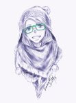  1girl anna_(frozen) aqua_eyes enseisong freckles frozen_(disney) glasses grin hat monochrome scarf smile upper_body 