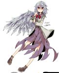  1girl brooch finger_to_mouth highres jewelry kishin_sagume red_eyes short_hair silver_hair single_wing solo touhou white_background wings yoshinaga_p 