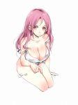  1girl breasts cleavage jon_tw large_breasts long_hair looking_at_viewer pink_hair red_eyes signature simple_background solo strap_slip thighs white_background 