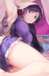  1girl bed blue_eyes breasts large_breasts long_hair looking_at_viewer love_live!_school_idol_project lying naso4 on_side purple_hair pursed_lips solo thighs toujou_nozomi 