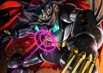  arm_blade black_getter cape getter_robo glowing glowing_eyes mecha no_humans robot seraphwia shin_getter_robo spikes super_robot torn_clothes weapon 