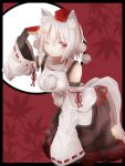  1girl animal_ears detached_sleeves gauntlets hat inubashiri_momiji long_sleeves looking_at_viewer minamina one_eye_closed open_mouth pink_eyes shirt silver_hair skirt solo tail tokin_hat touhou wide_sleeves wolf_ears wolf_tail 