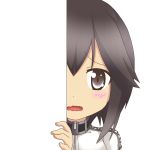  1girl black_eyes black_hair hayasui_(kantai_collection) jacket kantai_collection looking_at_viewer nagineko open_mouth peeking_out short_hair simple_background solo transparent_background vector_trace wavy_mouth 
