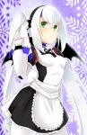  1girl absurdres alternate_costume android apron enmaided frilled_apron green_eyes gunslinger_stratos hair_between_eyes highres long_hair maid maid_apron sash solo star star-shaped_pupils symbol-shaped_pupils toppema_mapetto twintails very_long_hair white_hair xi-988 
