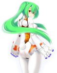  1girl absurdres android ass bunny_tail cowboy_shot from_behind green_hair gunslinger_stratos highres long_hair orange_eyes robot_ears robot_girl robot_joints solo tail toppema_mapetto twintails white_background xi-988 