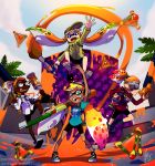  2boys 2girls bike_shorts blue_eyes boots braces brown_eyes brush dark_skin earphones glasses goggles green_eyes hat inkling multiple_boys multiple_girls necktie orange_hair shirt shoes signature sneakers splatoon super_soaker sweater t-shirt tagme tamarinfrog tentacle_hair watermark web_address 