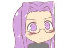 1girl blush dot_nose fate/stay_night fate_(series) glasses gyate_gyate ikiyouz long_hair lowres purple_hair rider solo violet_eyes 