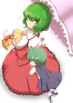  3girls absurdres anger_vein antennae ascot baggy_shorts blonde_hair breasts cape closed_eyes green_hair hair_ribbon heart highres jealous kazami_yuuka large_breasts looking_at_viewer medicine_melancholy multiple_girls parasol pout red_eyes ribbon senbon_tsuki shirt skirt skirt_grab skirt_set touhou umbrella vest wriggle_nightbug 