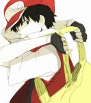  1boy backpack bag baseball_cap black_hair blue_eyes fingerless_gloves gloves hat pokemon pokemon_(game) red_(pokemon) tsu_da 