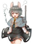 1girl angry animal_ears blush capelet expressive_tail grey_hair highres jewelry mouse_ears mouse_tail nazrin pendant pyonsuke_(pyon2_mfg) red_eyes short_hair simple_background solo tail tail_raised touhou translation_request white_background