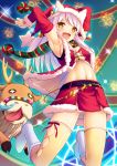  1girl armpits breasts detached_sleeves eve_santaclaus hat idolmaster idolmaster_cinderella_girls long_hair open_mouth reindeer santa_costume santa_hat smile solo thigh-highs umihotaru_harumare white_hair yellow_eyes 