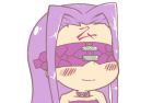  1girl blindfold blush dot_nose fate/stay_night fate_(series) gyate_gyate ikiyouz long_hair lowres purple_hair rider smile solo 
