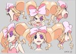  1girl angry blonde_hair bow earrings expressions eyepatch female hair_bow harime_nui jewelry kill_la_kill long_hair official_art open_mouth pink_bow shouting solo sushio twintails 
