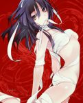  1girl bandages brown_eyes durarara!! hijiribe_ruri komyu_(masheri) long_hair mouth_hold purple_hair solo 