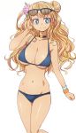  1girl bikini blonde_hair blue_bikini blue_eyes breasts choker flower gyaru-ko hair_flower hair_ornament heart long_hair manji_(tenketsu) oshiete!_gyaru-ko-chan simple_background smile solo sunglasses sunglasses_on_head swimsuit white_background 