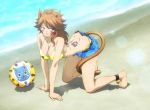  beach beach_ball bikini brown_hair cat_ears catgirl fairy_tail happy_(fairy_tail) milliana ocean tagme tail 