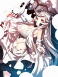  1girl breasts cleavage dress horns kantai_collection long_hair midway_hime pale_skin red_eyes shinkaisei-kan sketch solo torn_clothes very_long_hair white_dress white_hair white_skin yuuji_(yukimimi) 