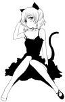  1girl animal_ears cat_ears choker dress monochrome mozu_(peth) sanya_v_litvyak short_hair single_shoe smile solo 