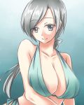  1girl breasts character_request cleavage grey_eyes grey_hair large_breasts lowres nekoyanagi_reo smile solo swimsuit 
