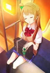  blush brown_hair closed_eyes long_hair love_live!_school_idol_project minami_kotori seifuku side_ponytail sleeping 