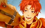  1boy alen armor fire_emblem fire_emblem:_fuuin_no_tsurugi heart horse open_mouth red_eyes redhead solo 