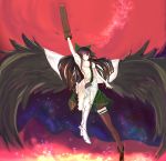  1girl arm_cannon arm_up highres homo_1121 large_wings looking_at_viewer reiuji_utsuho solo touhou weapon 