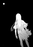  (ysy)s 1girl full_moon long_hair looking_up monochrome moon night night_sky sky solo torn_clothes touhou white_hair 
