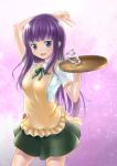  1girl apron blue_eyes glass highres long_hair mysmys purple_hair standing tray waitress working!! yamada_aoi 