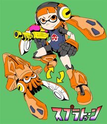  1girl autobot bike_shorts female gloves headphones inkling kamizono_(spookyhouse) mechanization orange_eyes orange_hair parody robot_joints smile solo splatoon squid super_soaker tentacle_hair transformers 