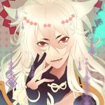  1boy animal_ears black_gloves face fox_ears gloves japanese_clothes kogitsunemaru long_hair looking_at_viewer male_focus nipponia_nippon open_mouth partly_fingerless_gloves red_eyes solo touken_ranbu upper_body 