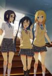  5girls black_hair blonde_hair blue_eyes glasses highres hirasawa_ui k-on! kasuga_ayumu_(haruhipo) multiple_girls nakano_azusa okuda_nao saitou_sumire school_uniform socks stairs suzuki_jun twintails 